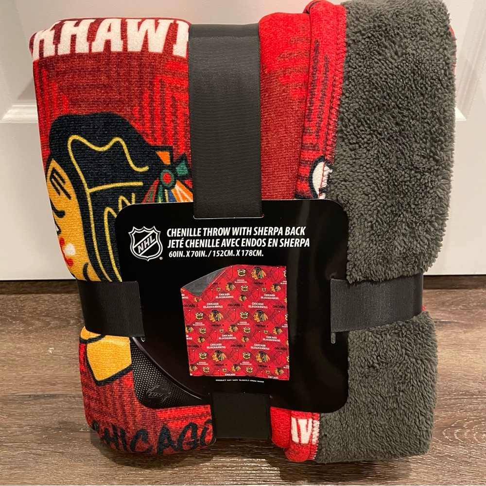 NHL Red and Black Chenille Throw with Sherpa Back